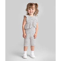 Bonfino Woven Sleeveless Jumpsuit With Polka Dot Print & Frill Detailing - White