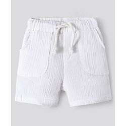 Bonfino 100% Cotton Crinkle Knee Length Double Gauze Pull On Shorts - White