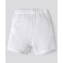 Bonfino 100% Cotton Crinkle Knee Length Double Gauze Pull On Shorts - White