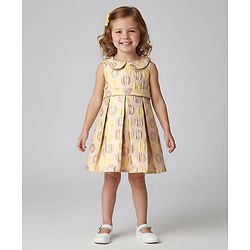 Bonfino Woven Sleeveless Textured Party Dress With Peter Pan Collar - Yellow
