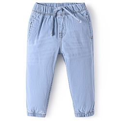 Bonfino Cotton Lycra Denim Full Length Washed Joggers - Light Blue