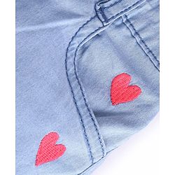 Bonfino Cotton Lycra Denim Woven Shorts With Hearts Embroidery - Light Blue