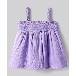 Bonfino 100% Cotton Knit Singlet Sleeves Smoke Detailed Top & Shorts Set with Floral Embroidery - Lilac