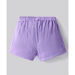 Bonfino 100% Cotton Knit Singlet Sleeves Smoke Detailed Top & Shorts Set with Floral Embroidery - Lilac
