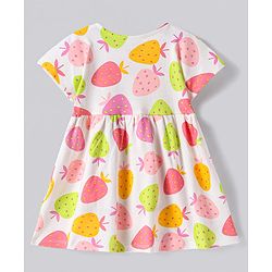 Bonfino Cotton Knit Half Sleeves Dress With Fruit Print - White