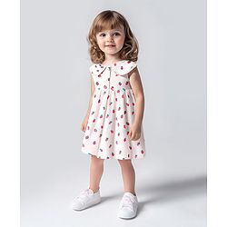 Bonfino Cotton Knit Sleeveless Dress With Fruit Print & Peter Pan Collar - White