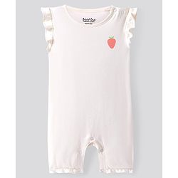 Bonfino 100% Cotton Knit Frill Sleeves Rompers with Stripes & Polka Dots Fruits Print Pack of 4 - White & Peach
