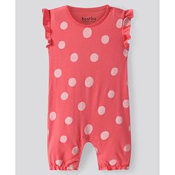 Bonfino 100% Cotton Knit Frill Sleeves Rompers with Stripes & Polka Dots Fruits Print Pack of 4 - White & Peach