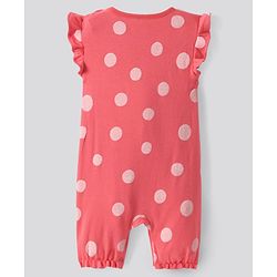 Bonfino 100% Cotton Knit Frill Sleeves Rompers with Stripes & Polka Dots Fruits Print Pack of 4 - White & Peach