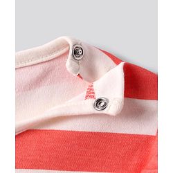 Bonfino 100% Cotton Knit Frill Sleeves Rompers with Stripes & Polka Dots Fruits Print Pack of 4 - White & Peach