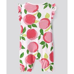 Bonfino 100% Cotton Knit Frill Sleeves Rompers with Stripes & Polka Dots Fruits Print Pack of 4 - White & Peach