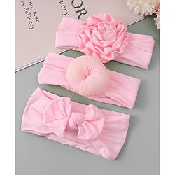 Bonfino Headbands with Bow & Floral Applique Free Size Pack of 3 - Pink