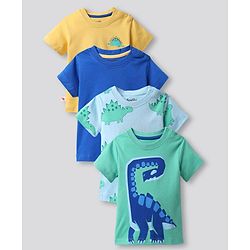 Bonfino 100% Cotton Knit Half Sleeves T-Shirts Dino Print Pack Of 4 - Multicolor