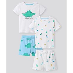 Bonfino 100% Cotton Knit Half Sleeves Shorts Night Suits with Dino Print Pack of 2 - Blue & White