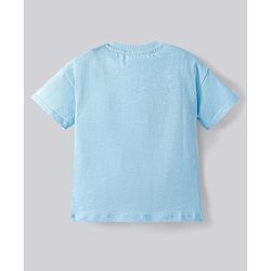 Bonfino Cotton Knit Oversized Drop Shoulder Sleeves T-Shirt & Shorts Set With Dino Print & Scales Applique - Light Blue
