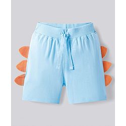 Bonfino Cotton Knit Oversized Drop Shoulder Sleeves T-Shirt & Shorts Set With Dino Print & Scales Applique - Light Blue