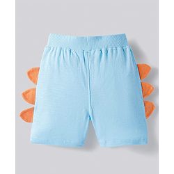Bonfino Cotton Knit Oversized Drop Shoulder Sleeves T-Shirt & Shorts Set With Dino Print & Scales Applique - Light Blue
