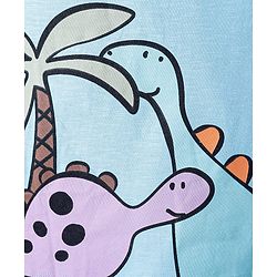 Bonfino Cotton Knit Oversized Drop Shoulder Sleeves T-Shirt & Shorts Set With Dino Print & Scales Applique - Light Blue