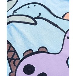 Bonfino Cotton Knit Oversized Drop Shoulder Sleeves T-Shirt & Shorts Set With Dino Print & Scales Applique - Light Blue