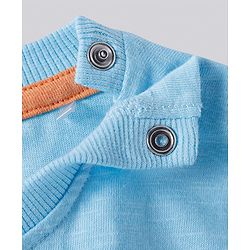 Bonfino Cotton Knit Oversized Drop Shoulder Sleeves T-Shirt & Shorts Set With Dino Print & Scales Applique - Light Blue