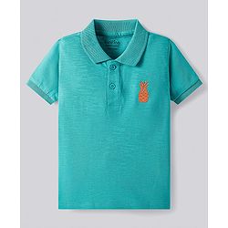 Bonfino Cotton Knit Half Sleeves Polo T-Shirt With Pineapple Print & Shorts Set - Turquoise