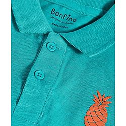 Bonfino Cotton Knit Half Sleeves Polo T-Shirt With Pineapple Print & Shorts Set - Turquoise