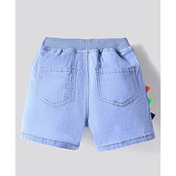 Bonfino Cotton Elastane Woven Knee Length Washed Elasticated Waist With Rib Denim Shorts - Light Blue
