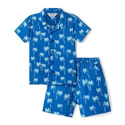 Bonfino Rayon Woven Half Sleeves Shirt & Short Set With Trees Print - Blue