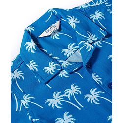 Bonfino Rayon Woven Half Sleeves Shirt & Short Set With Trees Print - Blue