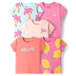 Bonfino 100% Cotton Knit Half Sleeves T-Shirts With Tropical Theme Print Pack of 5 - Multicolor