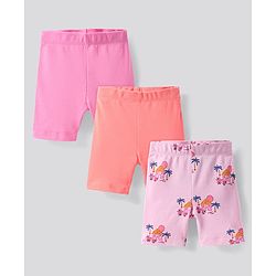Bonfino 100% Cotton Knit Cycling Shorts With Solid Colour & Sunset Print Pack of 3 - Pink & Peach