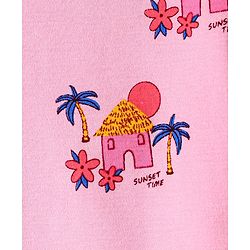 Bonfino 100% Cotton Knit Sleeveless Top & Shorts Set With Sunset Print - Pink