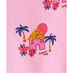 Bonfino 100% Cotton Knit Sleeveless Top & Shorts Set With Sunset Print - Pink