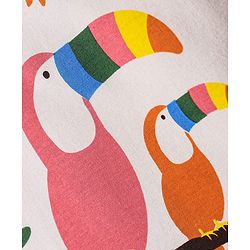 Bonfino Cotton Knit Sleeveless Bird Printed Tank T-Shirt & Shorts Set with Frill Detailing - Ivory