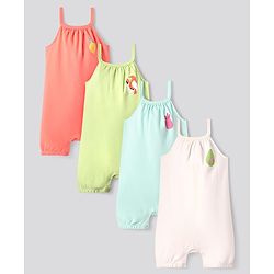 Bonfino 100% Cotton Knit Singlet Sleeves Rompers With Fruit Print Pack of 4 - Multicolor
