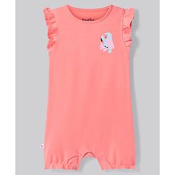 Bonfino 100% Cotton Knit Frill Sleeves Rompers with Birds Print Pack of 3 - Light Green Coral & Peach