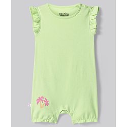 Bonfino 100% Cotton Knit Frill Sleeves Rompers with Birds Print Pack of 3 - Light Green Coral & Peach