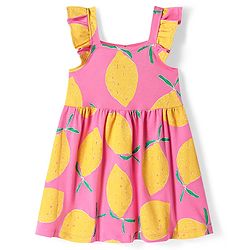 Bonfino Cotton Woven Frill Sleeves Frock With Floral Print - Pink