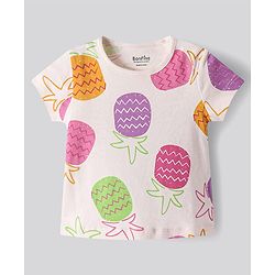 Bonfino 100% Cotton Knit Half Sleeves Night Suit With Tropical Theme Print -  Pink & Offwhite