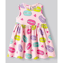 Bonfino 100% Cotton Knit Sleeveless Frock with Hearts Print - Pink