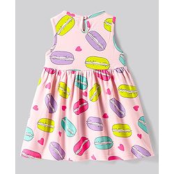 Bonfino 100% Cotton Knit Sleeveless Frock with Hearts Print - Pink