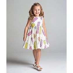 Bonfino Cotton Knit Sleeveless Dress with Popsicle Print - Off White