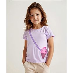 Bonfino Cotton Knit Half Sleeves T-Shirt With Ice-Cream Print - Lavender