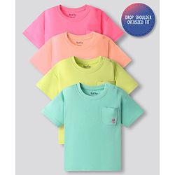 Bonfino 100% Cotton Knit Half Sleeves Solid T-Shirts With Pockets Pack of 4 - Multicolor