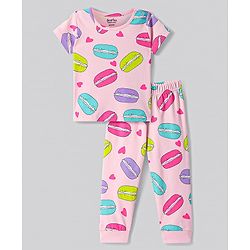 Bonfino Cotton Knit Half Sleeves Night Suit with Hearts Print - Pink