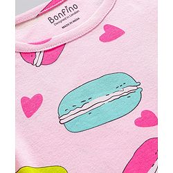 Bonfino Cotton Knit Half Sleeves Night Suit with Hearts Print - Pink