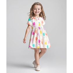 Bonfino Cotton Knit Half Sleeves Floral Printed Frock with Bloomer - Off White