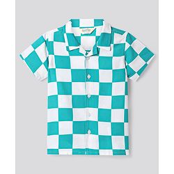 Bonfino Rayon Woven Half Sleeves Checkered Shirt & Shorts Set - Turquoise & White