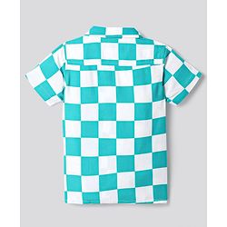 Bonfino Rayon Woven Half Sleeves Checkered Shirt & Shorts Set - Turquoise & White