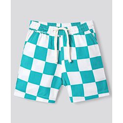 Bonfino Rayon Woven Half Sleeves Checkered Shirt & Shorts Set - Turquoise & White